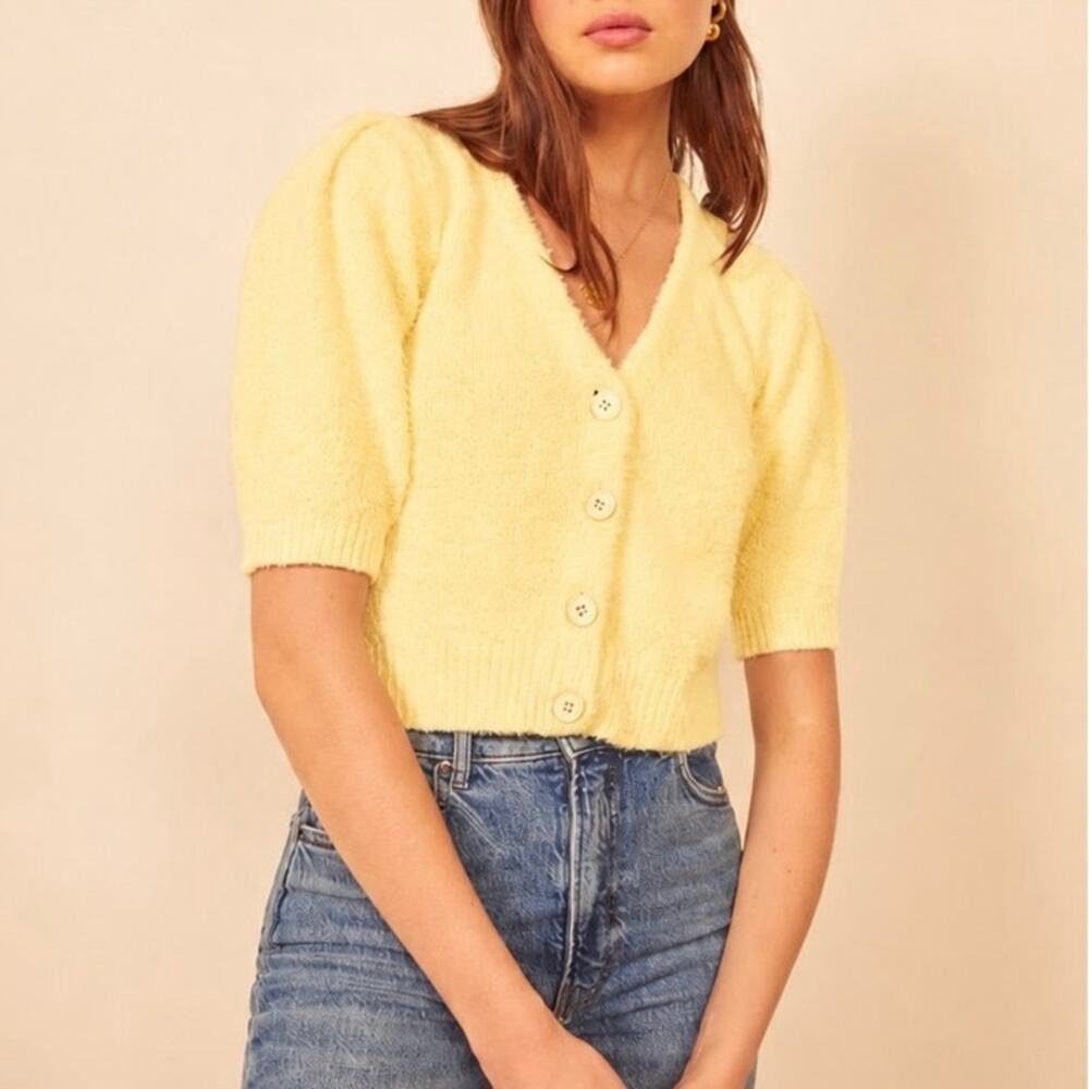 Reformation Butter Yellow Fuzzy Cardigan Sweater - Size Medium